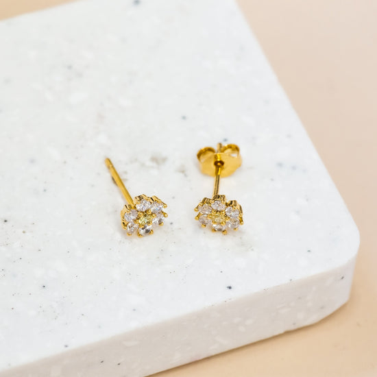 Earring Diamante Flower Gold