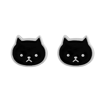 Earring Epoxy Cat Face Black