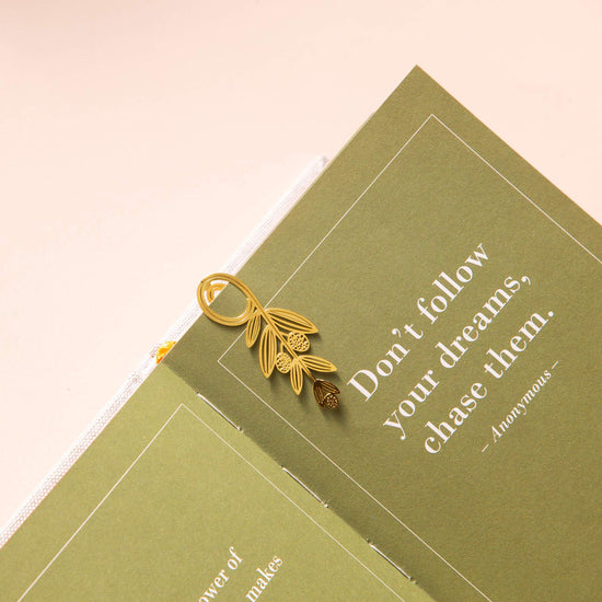 Gold Bookmarks Floral and Fauna Olive Leaf