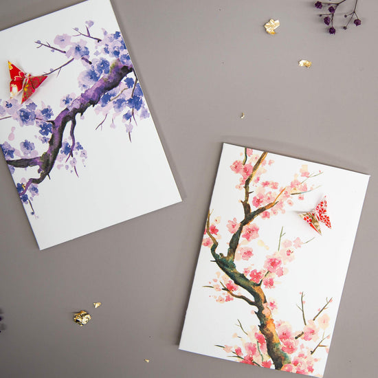 Card Watercolour Sakura Tree Purple