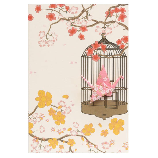 Card Crane in Cage Little Flowers Pink