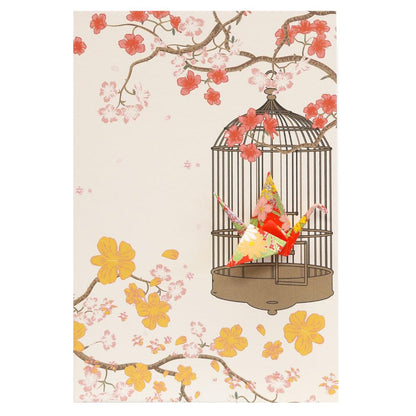 Card Crane in Cage Flowers Red