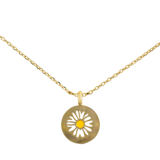Necklace Medallion Epoxy Daisy Gold